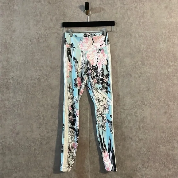 Nike Pants Jumpsuits Nike Pro Dri Fit Mint Blue Floral Print